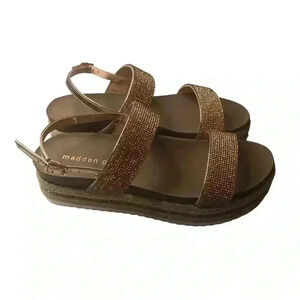 Madden Girl Glitzie Womens 9M Platform Espadrille Sandals Rose Gold Buckle Sides